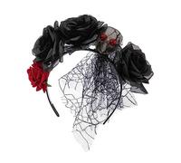 Morain Cerchietto laterale sottile con fiore e teschio, cerchietto per capelli con velo, alla moda, da donna, per matrimoni, feste, acconciature, copricapo leggero per Halloween
