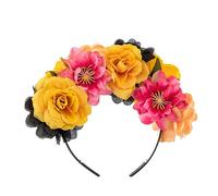 Morain Cerchietto laterale sottile con fiore e teschio, cerchietto per capelli con velo, alla moda, da donna, per matrimoni, feste, acconciature, copricapo leggero per Halloween