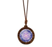 Morain Collana girocollo con ciondolo in legno con geometria sacra, stile vintage, lunghezza regolabile, per appassionati spirituali