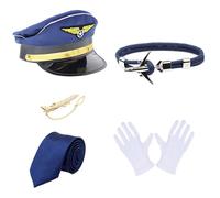 Morain Costume da capitano della compagnia aerea accessorio capitano uniforme spalline cappello cravatta assistente di volo hostess gioco di ruolo vestito