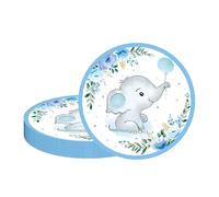MORAINJAY 16 piatti di carta a forma di elefante per il compleanno dei bambini, decorazione per 16 persone, sfondo blu con piatti di carta da 7 pollici, set di stoviglie per bambini, doccia
