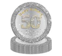 MORAINJAY 16 Piatti di Carta Compleanno Argento Glitter 7 Pollici Per Festa 50 Piatti Da Dessert Rotondo Piccoli Biodegradabili Monouso