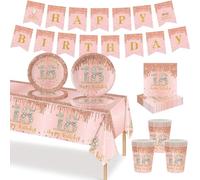 MORAINJAY 18. Set di stoviglie per feste in oro rosa, 70 pezzi. Piatti di carta, bicchieri di carta, tovaglioli, striscioni di carta, decorazione per la festa di 18 anni per ragazzi e ragazze