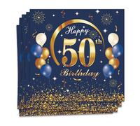 MORAINJAY 20 Pezzi Tovaglioli di Carta per 50° Compleanno Blu Oro,50 Anni Tovaglioli Carta per Feste,33x33cm Grandi Dimensioni Biodegradabile di Usa e Getta,Decorazioni Festa Compleanno -16 Ospiti