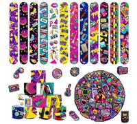 MORAINJAY 36 Braccialetti Slap Retro e 50 Adesivi, Riempitivi Sacchetti Festa, Regali Compleanno Bambini, Forniture per Festa Retro e Audio, Regali per Ragazze e Ragazzi
