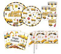 MORAINJAY 51 Pezzi Decorazioni Festa Cantiere, Set Tavola Camion Escavatore, Piatti Carta Camion Ribaltabile, Bicchieri, Tovaglioli, Forniture Compleanno Bambini Maschi (10 Ospiti)