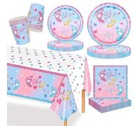 MORAINJAY 69 Pezzi Decorazioni Festa Tema Baby Shower, Set Compleanno Gender Reveal, Piatti di Carta, Bicchieri di Carta, Tovaglioli, Fumogeni Colorati Baby Shower Boy Or Girl Forniture Feste di Tema
