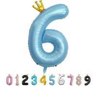 MORAINJAY Grande palloncino di compleanno per 6° compleanno, palloncino digitale blu per 6, palloncino gigante in lamina a elio per decorazioni per il 6° compleanno, baby showee, ragazzi ragazze,