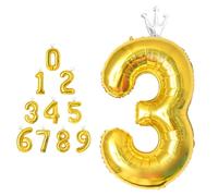 MORAINJAY Palloncini con numero dorato con corona, palloncini con numeri dorati da 100 cm, palloncini grandi in alluminio, palloncini autogonfiabili, per età 0 1 2 3 4 5 6 7 8 10 compleanno, lauree,