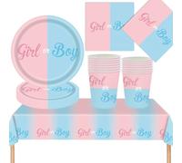 MORAINJAY Set di stoviglie per feste di genere, 53 pezzi, decorazioni per bambini o bambine, con piatti di carta, tovaglioli, bicchieri, tovaglie, forniture per feste per baby shower, 16 ospiti