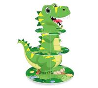 MORAINJAY Stand per Cupcake a 3 Livelli, Porta Dolci in Cartone Tema Dinosauri, Espositore Rotondo per Festa di Compleanno Bambini, Decorazione Tavolo Festa