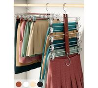 MORALVE Grucce salvaspazio per gonne, con clip, confezione da 2, in legno di faggio europeo, a 5 ripiani, per pantaloncini, gonne e pantaloni, organizer per guardaroba e soluzione per riporre oggetti,