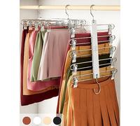 MORALVE Grucce salvaspazio per gonne, con clip, confezione da 2, in legno di faggio europeo, a 5 ripiani, per pantaloncini, gonne e pantaloni, organizer per armadio e soluzione per riporre oggetti,