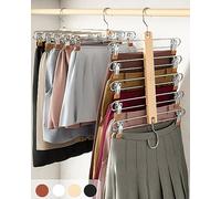 MORALVE - Set di 2 grucce per gonne a risparmio di spazio con clip - Appendini a 5 livelli in legno di faggio europeo per pantaloncini, gonne e pantaloni - Organizzatore per armadio e soluzione di