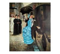 MORANA Quadro Dipinto a Mano - Olio su Tela 50x60 cm - Incontro Galante a Parigi sotto l'Ombrello con Carrozza e Servitori - Belle Époque - Made in Italy