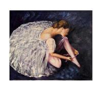 MORANA Quadro Dipinto a Mano - Olio su Tela 60x50 cm - Ballerina che allaccia le scarpette tutù bianco scuro - Omaggio a Edgar Degas - Made in Italy
