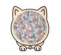 Morandi - Puzzle in legno da 135 pezzi a forma di gatto colori 23,7 x 21,8 cm, puzzle di animali irregolare divertente incorniciato da incantevoli contorni di gatto, per famiglie amici
