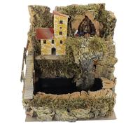 Moranduzzo Borgo per Presepe con Cascata a Getto Velo, Natività 6 soggetti 3,5 cm - Ambientazione Rustica, 24x21x26 cm - Realizzato a Mano, Prodotto Ufficiale, Made in Italy, Scultore M. Landi