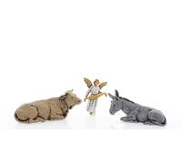 Moranduzzo Bue, Asino e Angelo Gloria per Presepe da 6,5 cm - MINI 6,5 - Scala 1:30 - Statuine Indistruttibili Rifinite a Mano, Scultore M. Landi, Made in Italy