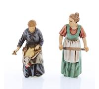 Moranduzzo Donna che Spenna e Donna c/Mattarello per Presepe da Cm 10 Scala 1:20-Statuine Presepe Indistruttibili-Stile 700, Pittura Rifinita a Mano, Prodotto Ufficiale,Made in Italy,Scultore M. Landi