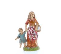 Moranduzzo Donna con Bimbo e Cestino per Presepe da Cm 10 Scala 1:20 - Statuine Presepe Indistruttibili - Stile 700', Pittura Rifinita a Mano, Prodotto Ufficiale, Made in Italy, Scultore M. Landi