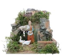 Moranduzzo Donna con Oche 15 X 18 Cm - Movimento per Presepe in Scala 1:20 - Stile 700', Pittura Rifinita a Mano, Prodotto Ufficiale, Made in Italy, Scultore Martino Landi