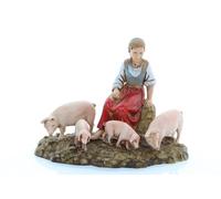 Moranduzzo Donna Seduta con Maiali per Presepe da Cm 10 Scala 1:20 - Statuine Presepe Indistruttibili - Stile 700', Pittura Rifinita a Mano, Prodotto Ufficiale, Made in Italy, Scultore M. Landi