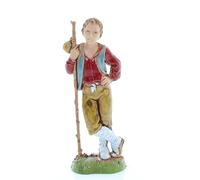 Moranduzzo Giovane con Bastone per Presepe da Cm 10 Scala 1:20 - Altezza 8,6 cm - Statuina in Resina PVC, Indistruttibile, Stile ‘700, Rifinita a Mano, Scultore M. Landi