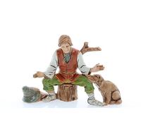 Moranduzzo Pastore Seduto con Cane per Presepe da Cm 10 Scala 1:20 - Statuine Presepe Indistruttibili - Stile 700', Pittura Rifinita a Mano, Prodotto Ufficiale, Made in Italy, Scultore M. Landi
