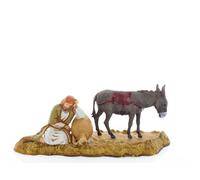 Moranduzzo Pastore Vecchio a Riposo e Asino - Altezza Massima 5,6 cm - Scala 1:20 - STANDARD 10 - Statuine in Resina Dipinte a Mano, Stile Arabo, Scultore M. Landi, Made in Italy