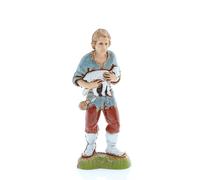 Moranduzzo Pastorello con Agnello per Presepe da Cm 10 Scala 1:20 - Statuine Presepe Indistruttibili - Stile 700', Pittura Rifinita a Mano, Prodotto Ufficiale, Made in Italy, Scultore M. Landi
