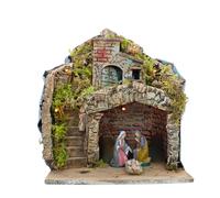 Moranduzzo Presepe con Grotta Illuminata e Natività 3 soggetti 10 cm - Statuine STANDARD 10-26x19x34 cm - Prodotto Ufficiale, Made in Italy, Scultore M. Landi
