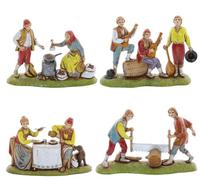 Moranduzzo Set 4 Pastori Adatto a Presepe da 6 cm Scala 1:32 - MINI 6 - Statuina Indistruttibile, Stile '700, Rifinita a Mano, Scultore M. Landi, Made in Italy