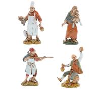 Moranduzzo Set 4 Pastori Napoletani H Medio 9 cm per Presepe da 10 cm - Scala 1:20 - STANDARD 10 - Statuine Indistruttibili, Stile '700, Rifinite a Mano, Scultore M. Landi