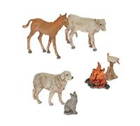 Moranduzzo Set 5 Animali e Un Fuoco per Presepe da Cm 10 - STANDARD 10 - Scala 1:20 - Statuine Indistruttibili, Dipinte a Mano, Prodotto Ufficiale, Made in Italy, Scultore M. Landi