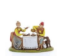 Moranduzzo Uomo e Donna al Tavolo per Presepe da Cm 6 Scala 1:32 - Statuine Presepe Indistruttibili - Stile 700', Pittura Rifinita a Mano, Prodotto Ufficiale, Made in Italy, Scultore M. Landi