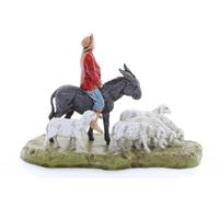 Moranduzzo Uomo su Asino e Pecore per Presepe da Cm 6 Scala 1:32 - STANDARD 10 - Statuine Indistruttibili, Stile '700, Rifinite a Mano, Scultore M. Landi, Made in Italy