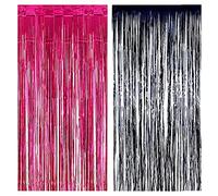 MORANTI Confezione da 2 tende con frange metallizzate, 0,9 m x 2,4 m, per feste di compleanno, sfondo fotografico, decorazioni (fucsia, nero)