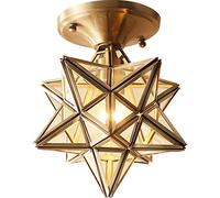 Moravian Star Island Lampada a Sospensione a Sospensione Lampada da soffitto a Passaggio Lampadario in Vetro Pentagramma con Finitura in Ottone Spazzolato per Sala da Pranzo, Soggiorno, Camera da