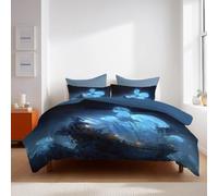 Morbida Biancheria da Letto Nero Blu Fantasia Copripiumino Misterioso Fantasma Nave Pirata Completa Singola Doppia per camera da letto e soggiorno Duvet Cover 240x220cm(95" x 87")