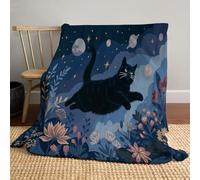 Morbida Coperta Con Gatto Nero Volante Nel Cielo Stellato, Coperte Di Pile Con Stile Di Illustrazione Sognante 220x240cm Plaid Morbido Di Lusso Leggero E Accogliente Coperta Divano per Sala Camera