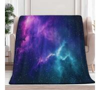 Morbida coperta di flanella, 130 x 150 cm, spazio, cielo e universo, per divano e letto, coperta in pile morbido come copriletto e coperta da divano, blu viola