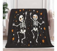Morbida coperta di flanella, 150 x 200 cm, motivo: teschio e pentagramma, per divano e letto, in morbida microfibra, colore nero