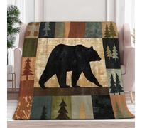 Morbida coperta di flanella, 200 x 200 cm, con silhouette di un orso della foresta, per divano e letto, morbida coperta in pile in microfibra, beige