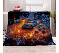 Morbida Coperta in Peluche Chitarra Elettrica Immersa Nella Lava - Plaid per Divano/Letto 150x200 cm Stile Dell'arte Rupestre Flanella Microfibra Ultra Caldo,Lavabile,Regalo