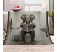 Morbida Coperta in Peluche Elefante Seduto Sul Water Che Legge Un Giornale - Plaid per Divano/Letto 150x200 cm Stile Fantasy Umoristico Flanella Microfibra Ultra Caldo,Lavabile,Regalo