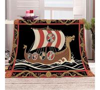 Morbida Coperta in Peluche La Nave Da Guerra Con La Testa Di Drago Rompe Le Onde - Plaid per Divano/Letto 150x200 cm Leggende Marinare Flanella Microfibra Ultra Caldo,Lavabile,Regalo