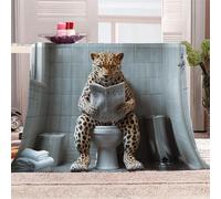 Morbida Coperta in Peluche Leopardo Seduto Sul Water Che Legge Un Giornale - Plaid per Divano/Letto 150x200 cm Stile Fantasy Umoristico Flanella Microfibra Ultra Caldo,Lavabile,Regalo