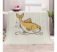 Morbida Coperta in Peluche Pesce Giallo Che Salta Fuori Dall'acqua - Plaid per Divano/Letto 150x200 cm Stile Cartone Animato Semplice Flanella Microfibra Ultra Caldo,Lavabile,Regalo