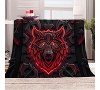Morbida Coperta in Peluche Testa Di Lupo Rossa Con Elementi Meccanici - Plaid per Divano/Letto 150x200 cm Stile Futuro Oscuro Flanella Microfibra Ultra Caldo,Lavabile,Regalo